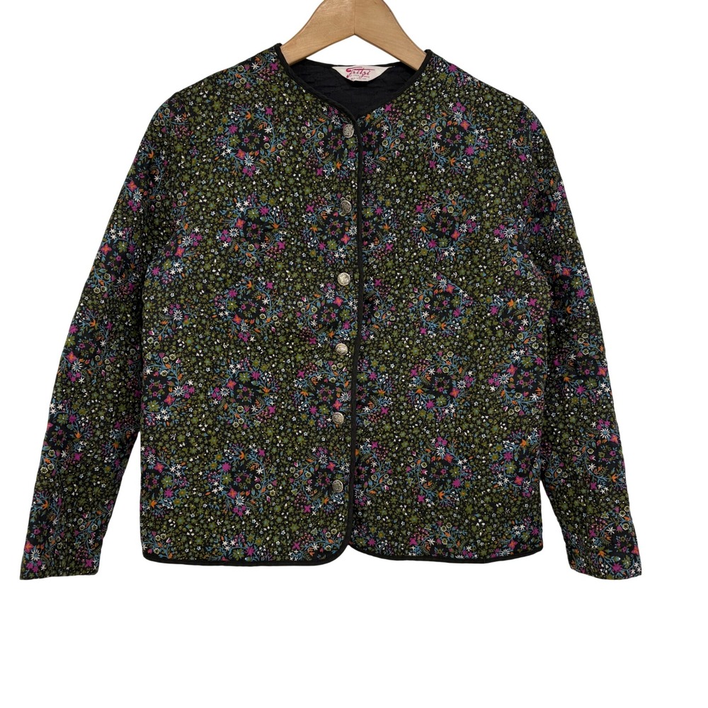 Vintage Fritzi of California Quilted Floral Jacket M Cottagecore Whimsical